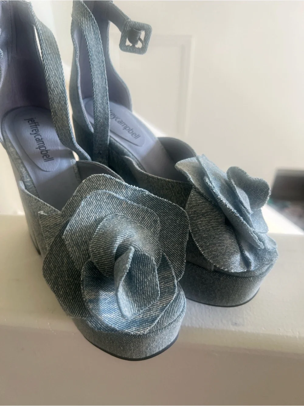 Jeffrey Campbell Light Blue Denim Flower Platform Heels